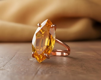 Rose Gold Citrine Ring · Marquise Cut Gemstone Ring · November Birthstone Ring · Healing Ring · Orange Citrine Ring