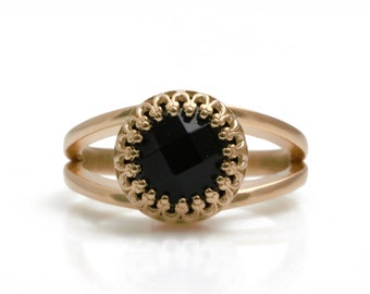 Black Onyx Ring · Rose Gold Ring · Pink Gold Ring · Everyday Ring · Black Diamond Ring · Faceted Gemstone Ring