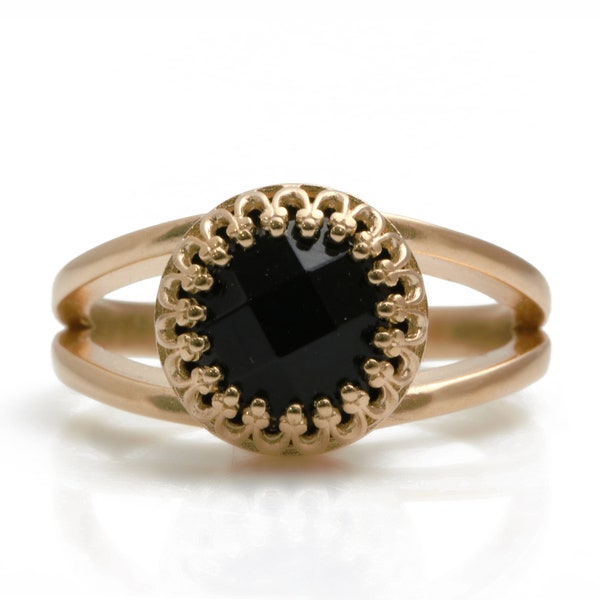 Black Onyx Ring · Rose Gold Ring · Pink Gold Ring · Everyday Ring · Black Diamond Ring · Faceted Gemstone Ring