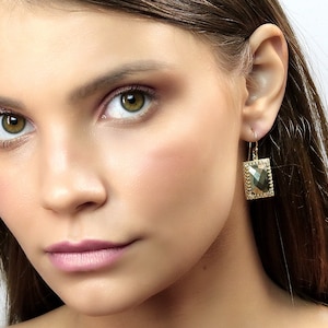 Pyrite Faceted Earrings · Gray Gemstone Earrings · Large Rectangle Earrings · Statement Earrings Gold · 24k Gold Big Earrings