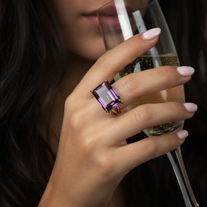 Gold Amethyst Ring · 14k Gold Rectangle Gemstone Ring · February Birthstone Jewelry · Handmade Purple Stone Ring · Stability Ring