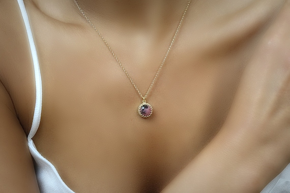 Delicate Rhodonite Necklace · Dainty Necklace Gift · Natural Gemstone Necklace · 18k Gold Vermeil Necklace · Cute Pink Teen Necklace