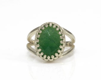 Sterling Silver Ring · Green Aventurine Ring · Double Band Oval Ring · Prong Setting Ring · Cocktail Ring · Gemstone Ring