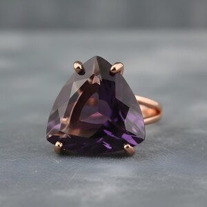 Trillion Amethyst Ring · Sterling Silver Ring · Purple Gemstone Ring · 925 Silver Stone Ring · February Birthstone Ring image 8