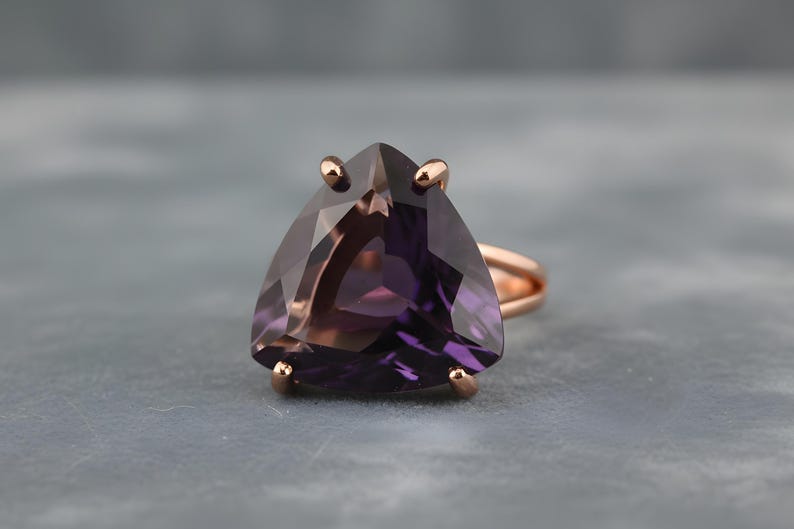 Trillion Amethyst Ring · Sterling Silver Ring · Purple Gemstone Ring · 925 Silver Stone Ring · February Birthstone Ring image 8