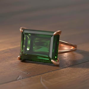 Silver Emerald Ring · Green Emerald Ring · 925 Rectangle Ring · May Birthstone Ring · Large Wide Prong Ring image 9