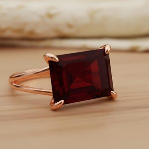 Rectangular Garnet Ring · January Gemstone Ring · Emerald Cut Garnet Ring · 14k Gold Filled Garnet Ring · Custom Engraved Ring image 6