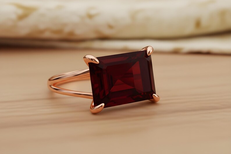 Rectangular Garnet Ring · January Gemstone Ring · Emerald Cut Garnet Ring · 14k Gold Filled Garnet Ring · Custom Engraved Ring image 6