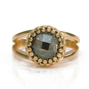 Rose Gold Pyrite Ring · Pyrite Jewelry · Round Gem Ring · Round Cut Ring · Faceted Ring · Gray Ring