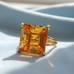 Silver Citrine Ring · Sterling Silver Ring · Gemstone Ring · Semiprecious Ring · Cocktail Ring · Square Ring · November Birthstone Ring image 7