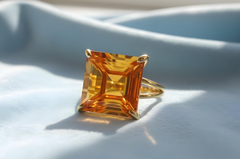 Silver Citrine Ring · Sterling Silver Ring · Gemstone Ring · Semiprecious Ring · Cocktail Ring · Square Ring · November Birthstone Ring image 7
