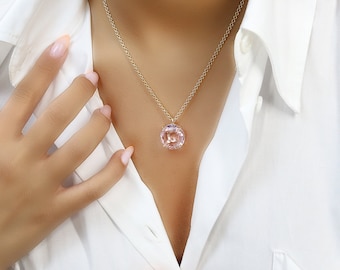 Round Cut Rose Quartz Necklace · Pink Quartz Pendant · Love Gemstone Pendant · Self Love Jewelry · Pink Necklace