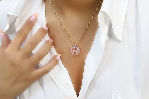 Round Cut Rose Quartz Necklace · Pink Quartz Pendant · Love Gemstone Pendant · Self Love Jewelry · Pink Necklace