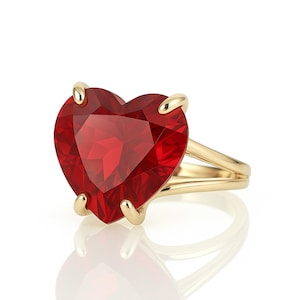 Ruby Heart Ring · July Birthstone Gold Ring · Gemstone Ruby Ring 14k Gold · Statement Heart Cocktail Ring