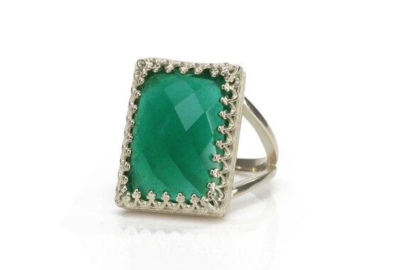 Silver Gemstone Ring · Green Onyx Ring · Rectangular Ring · Large Ring · Cocktail Ring · Promise Ring · Green Ring