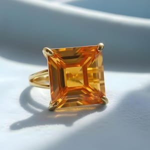 Silver Citrine Ring · Sterling Silver Ring · Gemstone Ring · Semiprecious Ring · Cocktail Ring · Square Ring · November Birthstone Ring image 5