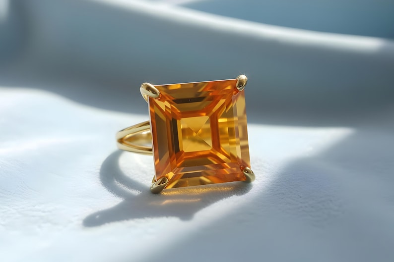 Silver Citrine Ring · Sterling Silver Ring · Gemstone Ring · Semiprecious Ring · Cocktail Ring · Square Ring · November Birthstone Ring image 5