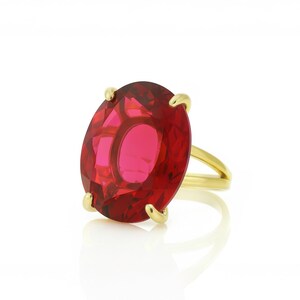 Oval Pink Tourmaline Ring · Gold Filled Statement Ring · October Birthstone Ring · 4 Prong Ring · Women's Gemstone Ring · Deep Pink Ring