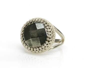 Sterling Silver Pyrite Ring · Handmade Rings For Women · Silver Ring · Gemstone Ring · Iron Pyrite Ring · Statement Ring