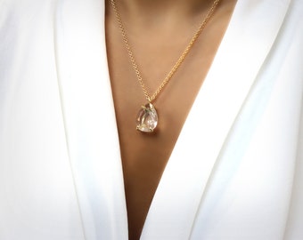 Genuine Rock Crystal Quartz Necklace · Gemstone Pendant Necklace · Gold Filled or Sterling Silver Necklace · Charm Necklace