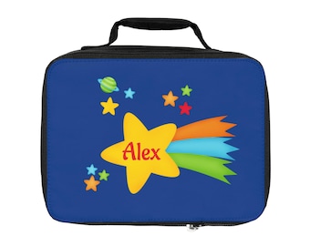 Borsa per il pranzo personalizzata con stelle nello spazio, blu galassia