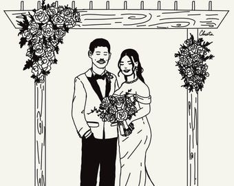 Custom Wedding Portrait from Photo | Minimalist Line Art Couple Portrait | Pet Doodle Illustration | (Digital Download)