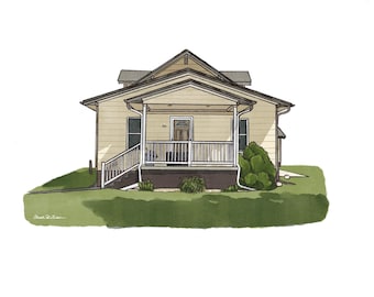 Custom House Portrait from Photo | Watercolor Ink Illustration | Personalized Home Drawing Digital Download | Real Estate Closing Gift