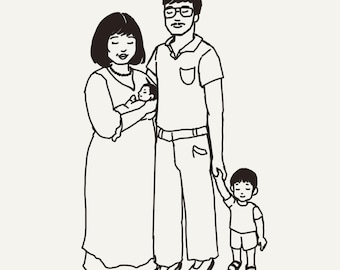 Custom Couple Portrait from Photo | Minimalist Line Art Family Portrait | Pet Doodle Illustration | (Digital Download)