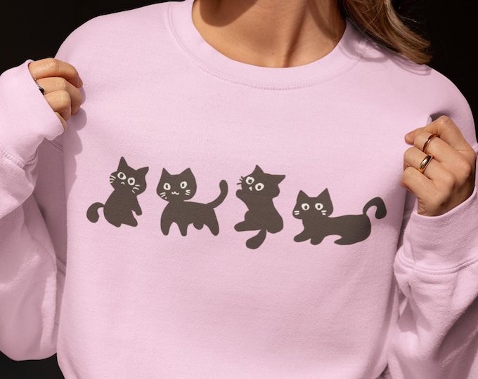 Featured listing image: Cat Lovers Sweatshirt: Unisex Crewneck with Playful Black Cat Graphic