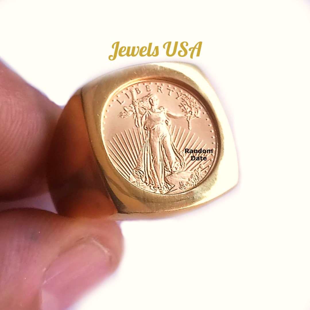 Liberty Gold Coin Ring Men, 1/10 Oz Eagle Gold Coin Ring, Gold Coin ...