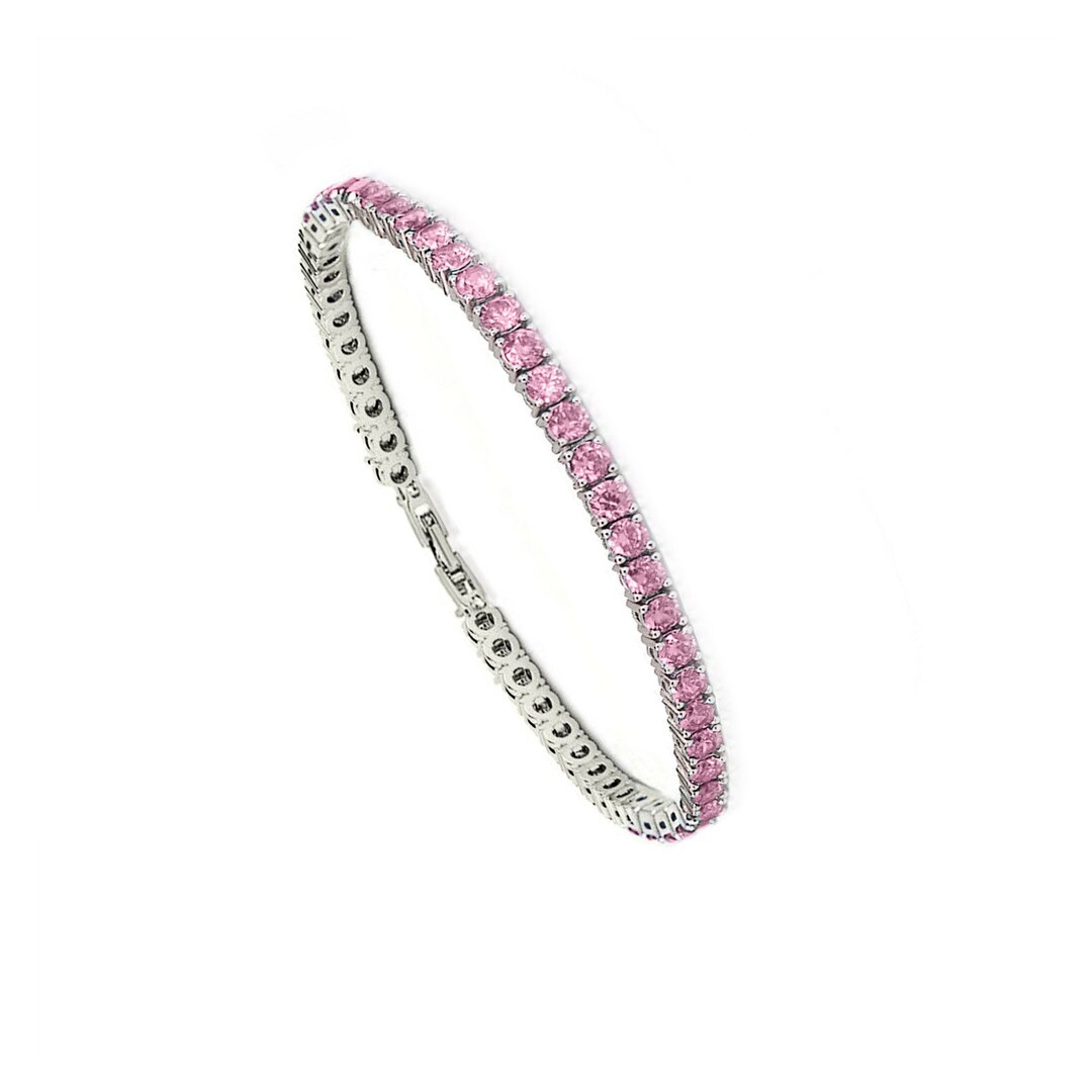 Tennis Bracelet, Pink CZ Tennis Bracelet, 4mm Tennis Bracelet, Silver