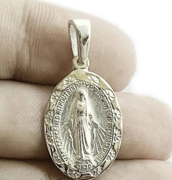 Miraculous Medal Silver, Virgin Mary Pendant, Virgin Mary Medal