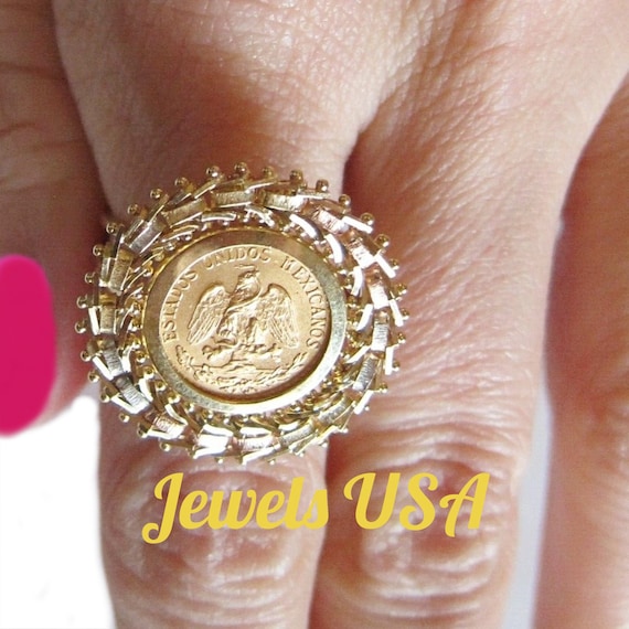 Reflective Mesh Oval 21K Gold Coin Ring – Andaaz Jewelers