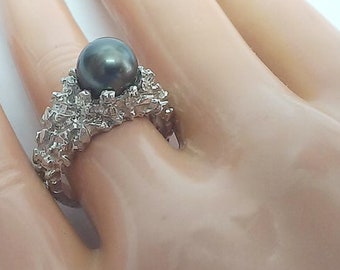 Pearl Engagement Ring, Black Pearl Ring, Tahitian Pearl Ring, Engagement Ring, Pearl Ring, Tahitian Pearl, Handmade Engagement Ring