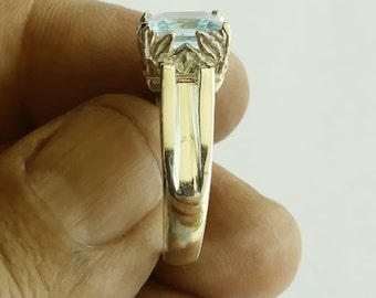 Princess Cut Topaz Ring,  Silver Blue Topaz Ring, Topaz Engagement Ring, Square Topaz Ring Women, Topaz Gemstone Ring