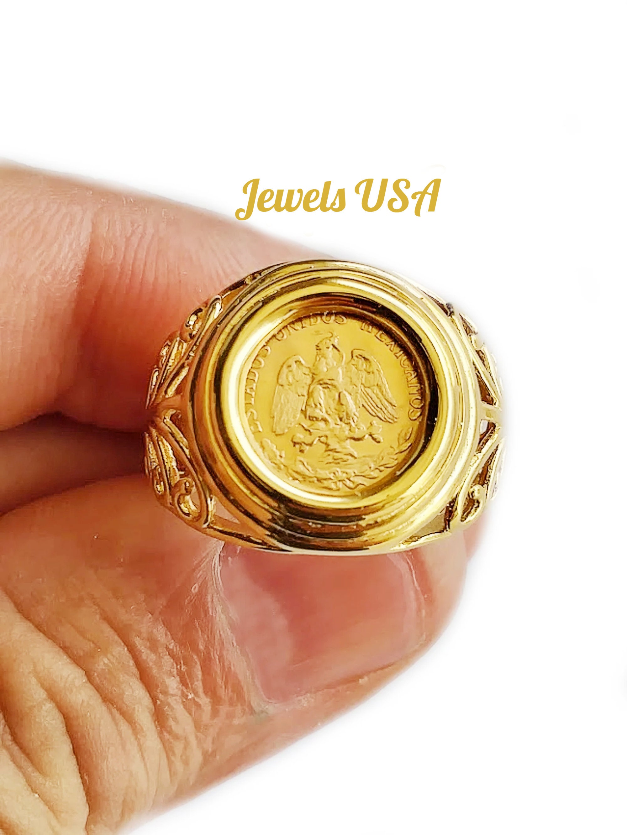 14k Gold Mens Coin Ring 21.5 mm With A 22k 1/10 Oz American Eagle |  Sarraf.com