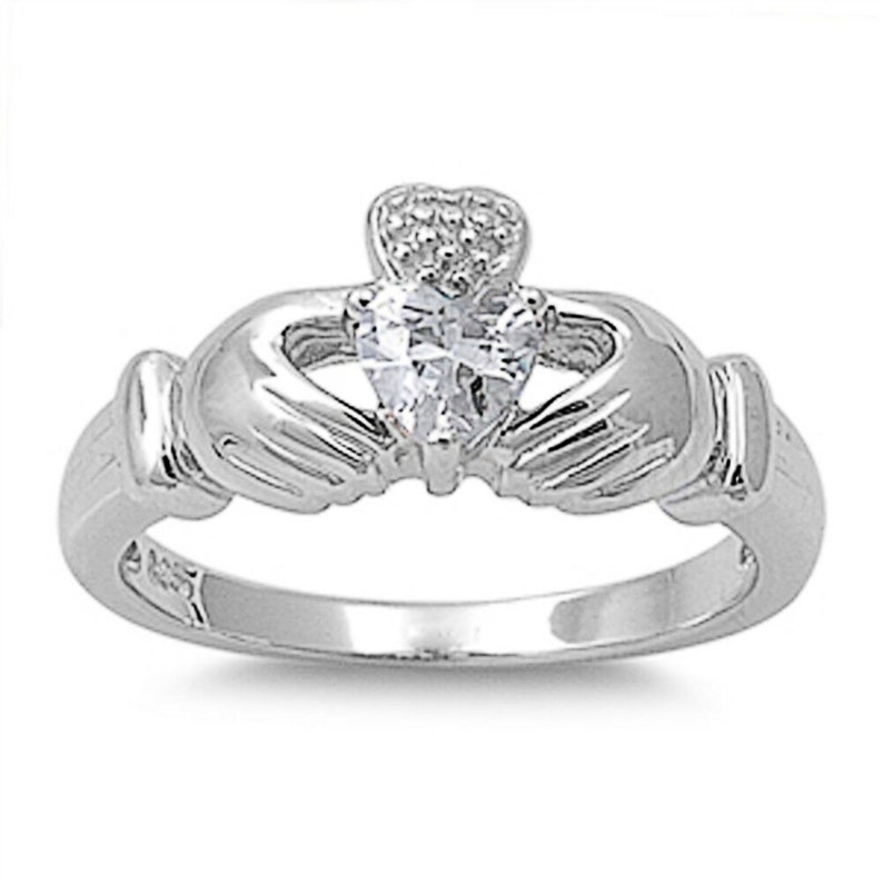 CZ Claddagh Ring Celtic Silver Ring Irish Wedding Ring CZ Heart Ring Claddagh Friendship Ring Claddagh Wedding Ring Irish Ring