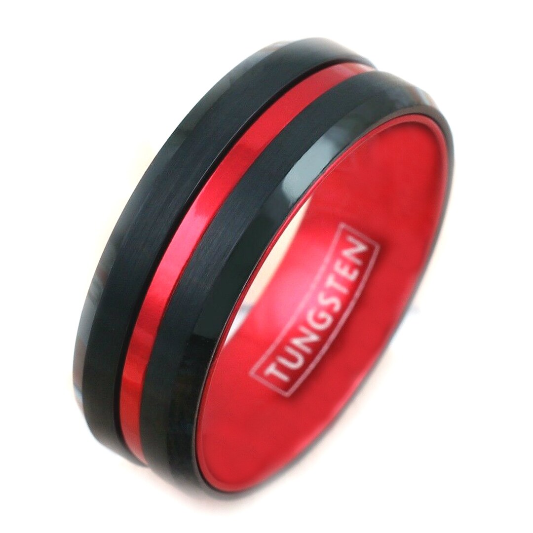 Tungsten Band Men, Tungsten Ring Men, Red Tungsten Ring, Black Tungsten