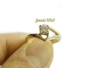 White Sapphire Engagement Ring Women, Sapphire Solitaire Ring, 14k Yellow Gold Ring Women, White Sapphire Ring 14K Yellow Gold Solitaire
