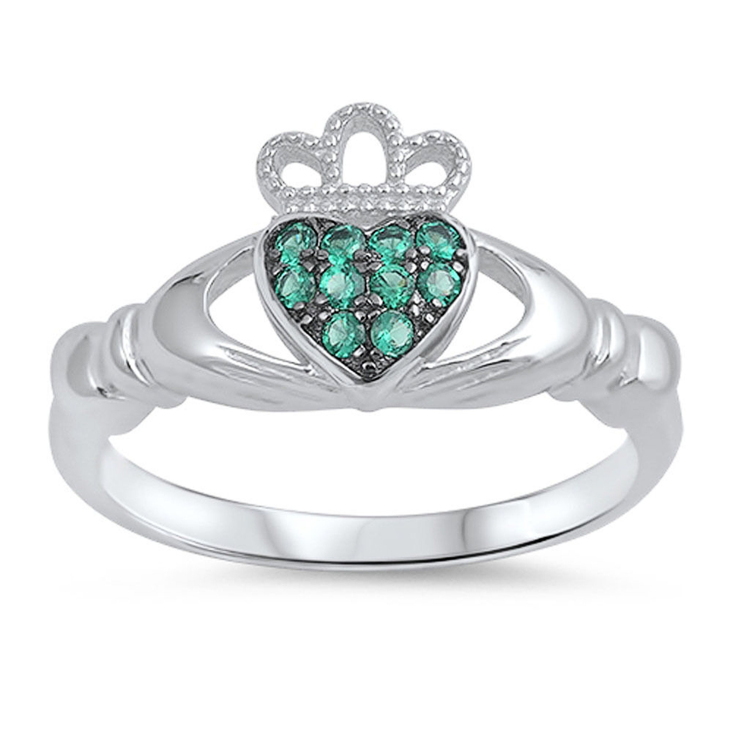 Green Claddagh Ring Celtic Silver Ring Claddagh Friendship | Etsy