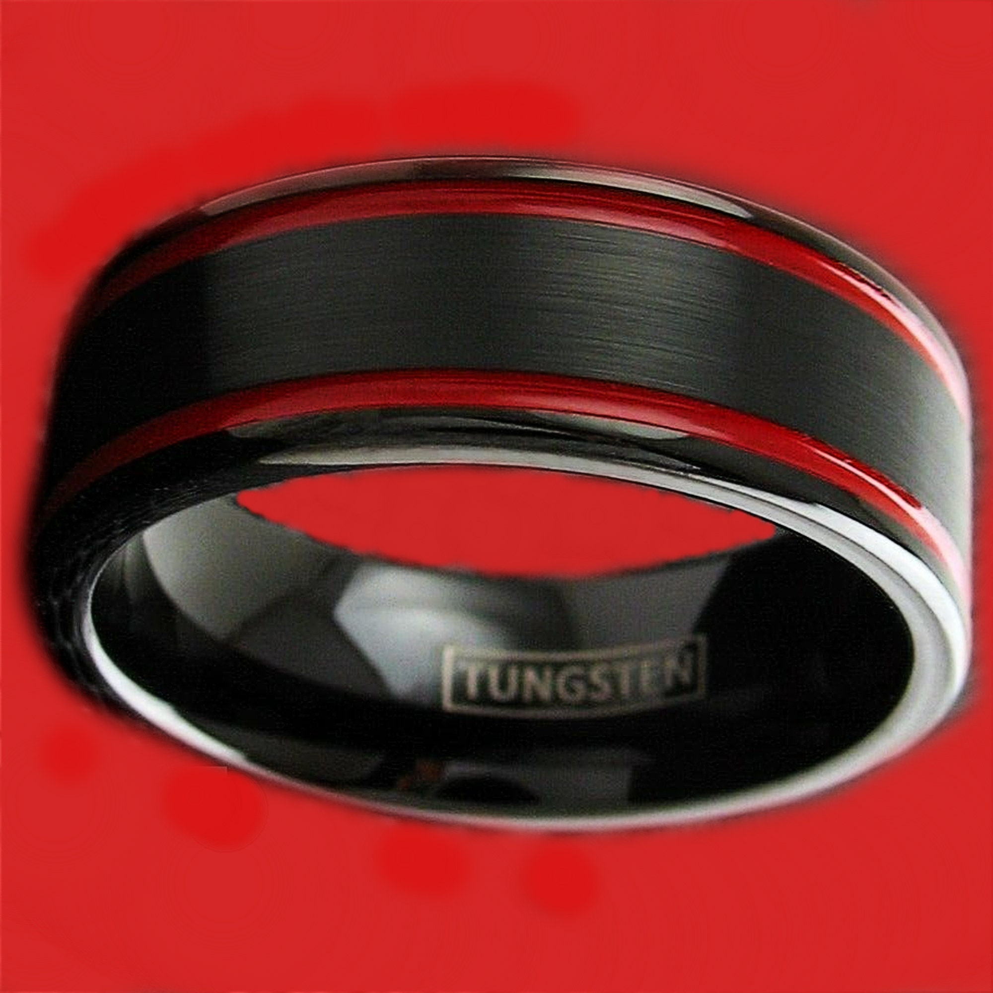 Tungsten Band Red Stripes Tungsten Ring Men Red Tungsten Etsy