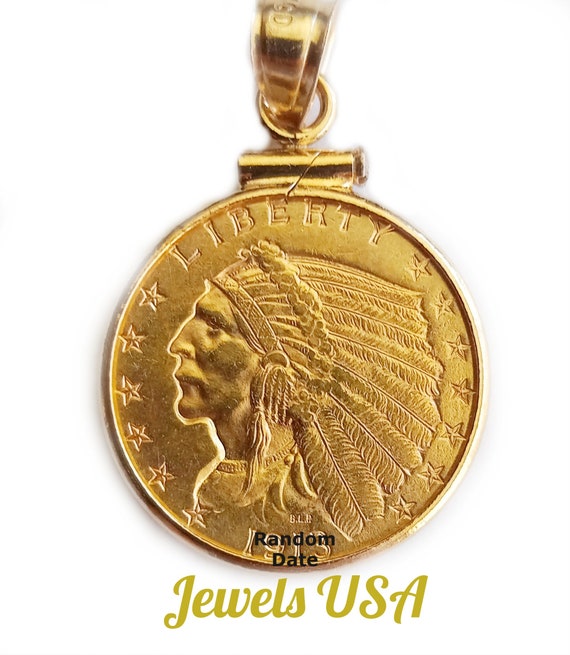 Liberty Indian Head Gold Coin Pendant, 5 Dollar I… - image 1