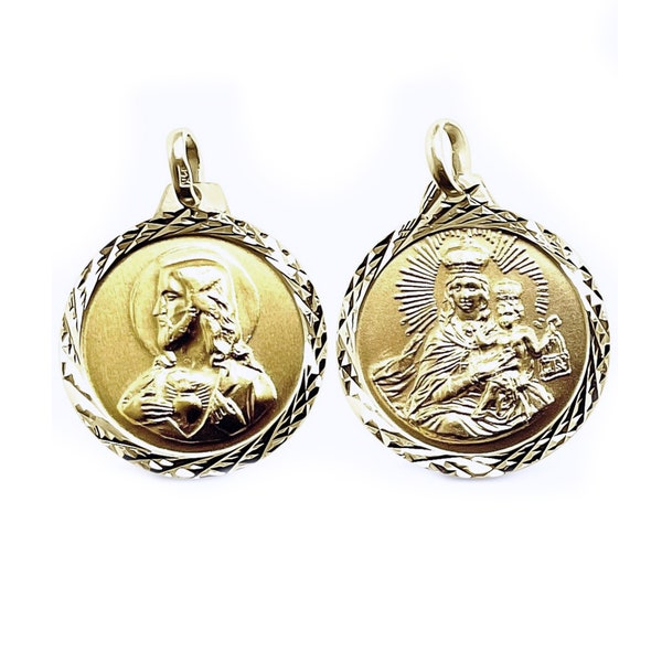 Gold Pendant Double Sided Jesus and Virgin Mary - Etsy