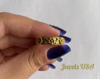 Flower Ring Gold, Forget Me Not Ring, Gold Jewelry Women, Yellow Gold Flower Ring, Nature Inspired Ring, Gold Floral Band, Gold Ring Women