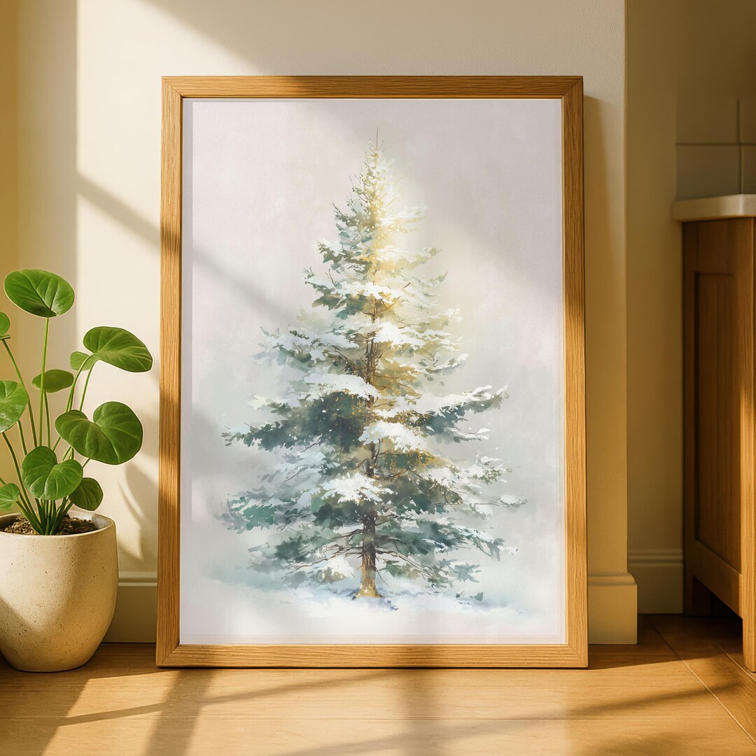 Snowy Pine Tree Art Print, Winter Evergreen Wall Art, Calm Neutral ...