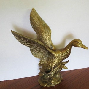 Beautiful Large Vintage Brass Mallard Duck, Gliding down