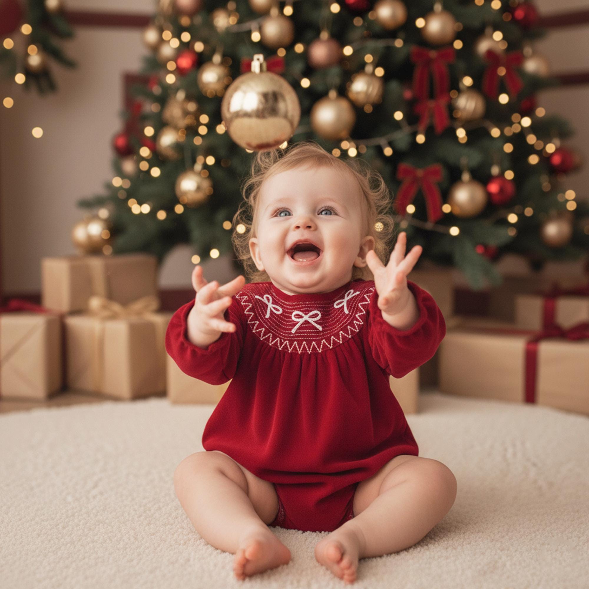 white christmas dresses Margaret Long Sleeve Smocked Christmas Dress main image 0