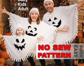 Halloween Ghost Costumes - NO SEW Pattern! Matching Family Ghost Poncho - Size from Baby, Kids to Adult 5XL. Easy DIY Tutorial for Beginners