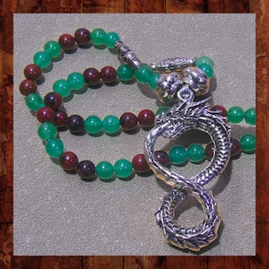 Norse Jörmungandr Snake Dragon Necklace with Obsidian and Aventurine Gemstone Beads. One of a Kind!