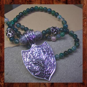 Celtic Stag Deer Necklace with Gemstone Beads. One of a Kind!
